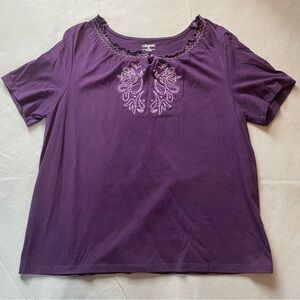 Catherines Short Sleeve Scoop Neck Tunic Blouse Purple Size 0X/16